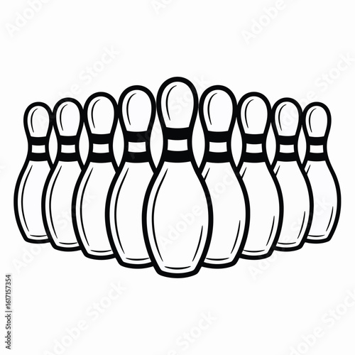 Ten pin bowling pins lined up ready for a game