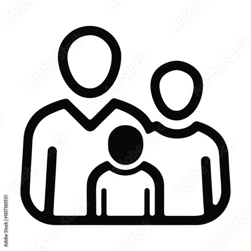 Simple black icon of a family with one child people mother