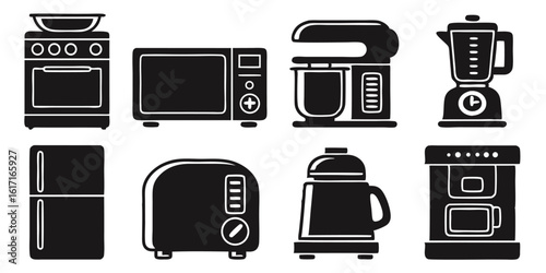 Kitchen appliance icons kitchen appliances black and white