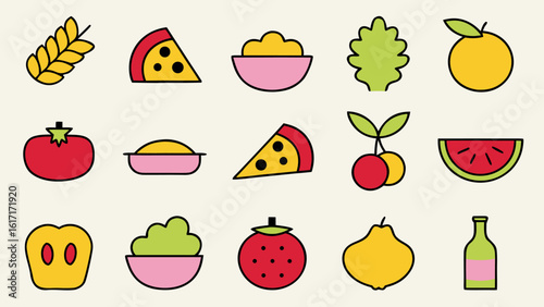 Charming hand drawn collection featuring delicious italian cuisine and elements evoking a delightful summer vacation experience