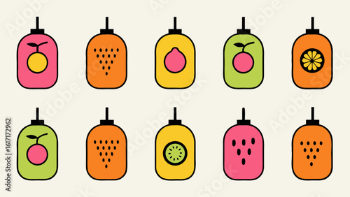 Vibrant assortment of refreshing fruit infused beverage bottles and containers for creative projects