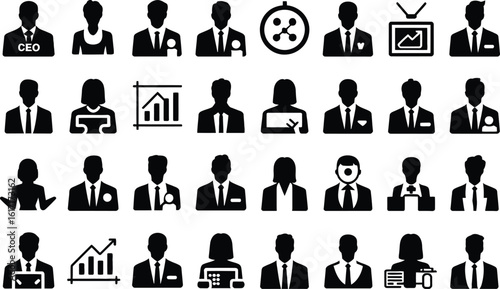 Business People Icons with Charts and Technology silhouettes