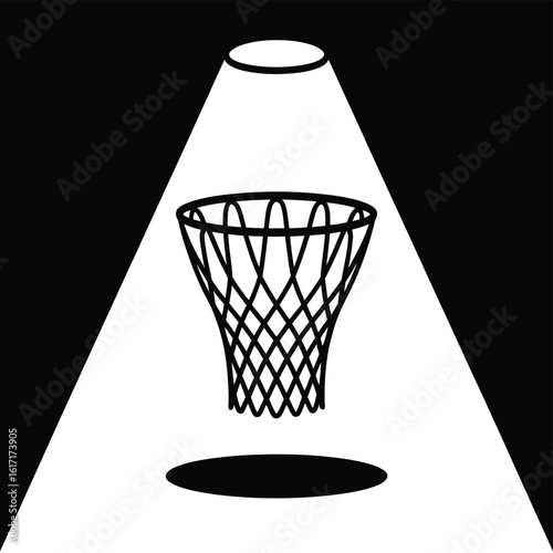Basketball hoop in a spotlight on a black background
