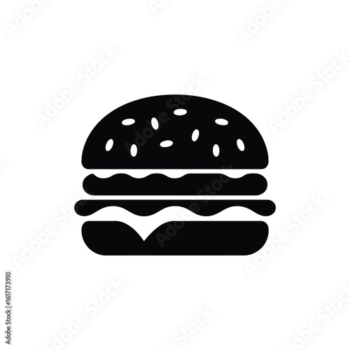 Simple black silhouette icon of a delicious hamburger