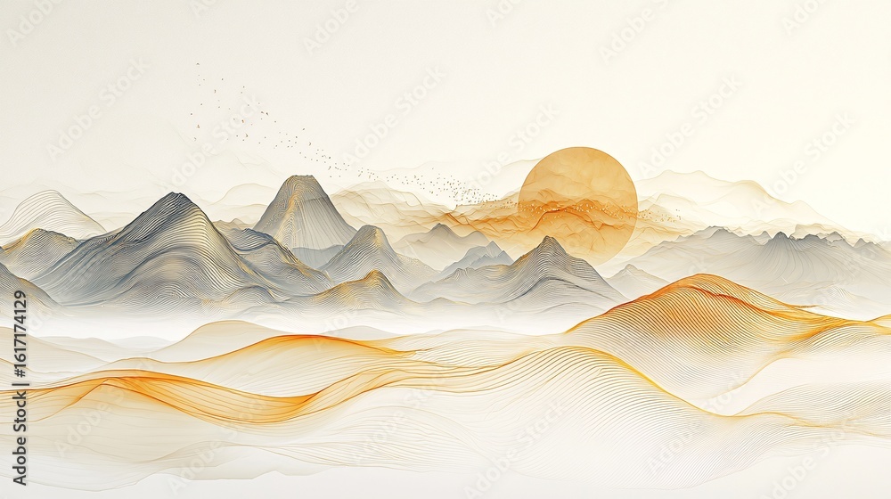 Obraz premium Ink landscape painting has beautiful artistic conception