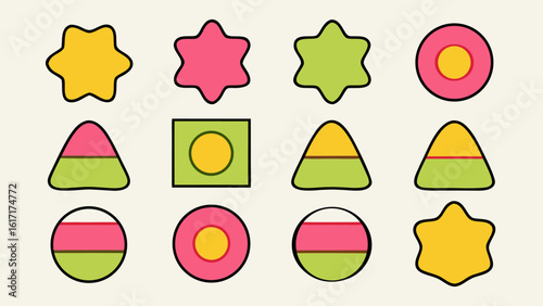Vibrant crayon style geometric shapes perfect for early childhood education and creative projects featuring a playful hand drawn aesthetic