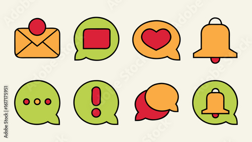 Comprehensive communication line graphic collection featuring diverse symbols for digital and physical messaging designed with adjustable stroke thickness for versatile application