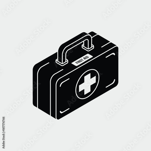Black first aid kit with white cross symbol and handle