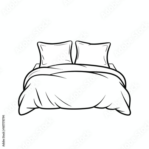 Hand drawn sketch of a comfortable bed with pillows and duvet