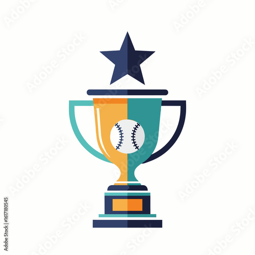 Stylized Baseball Trophy with Star Flat Vector