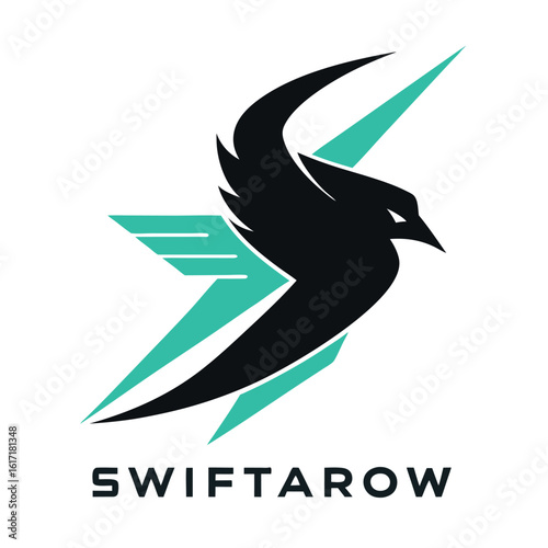 Vector art of a modern logo design featuring a stylized bird and arrow shape isolated on white background