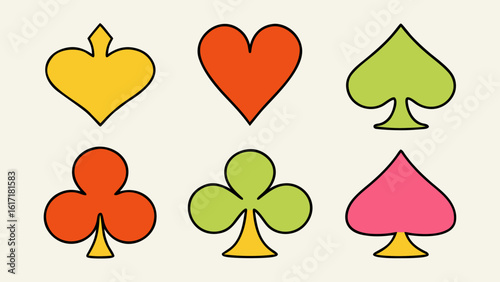 Artistic crayon rendered playing card symbols featuring hearts clubs and spades for graphic design projects