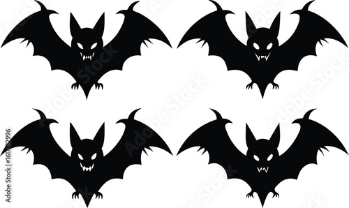 Halloween bat and bats silhouette, Bat icon, set of halloween bats vector illustration