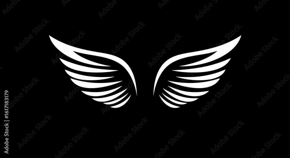 Obraz premium Simple, elegant, white angel wings illustration set against a stark black background.