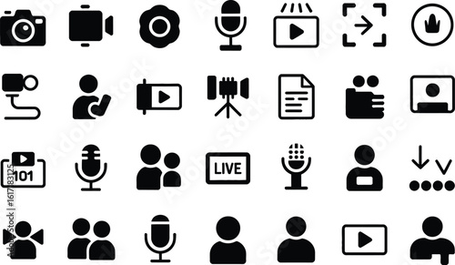 Collection of black media and communication icons camera 2