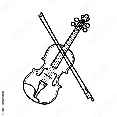 Hand drawn sketch of a violin and bow on a white background
