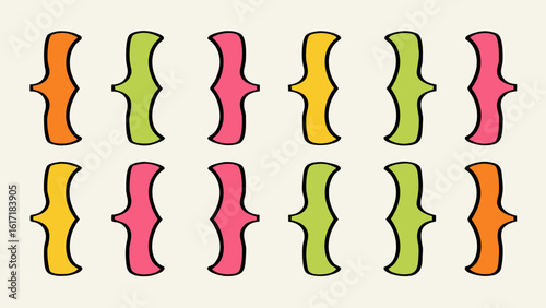 A collection of decorative colorful curly bracket symbols in various shades perfect for highlighting text or sections in graphic design projects