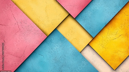 Colorful Abstract Background with Geometric Shapes in Pink, Blue, Yellow, and Cream for Creative Design Projects