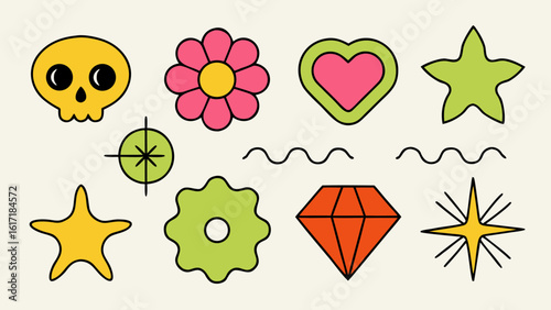 Charming and amusing three dimensional cartoon objects and whimsical shapes collection featuring playful elements in vibrant colors