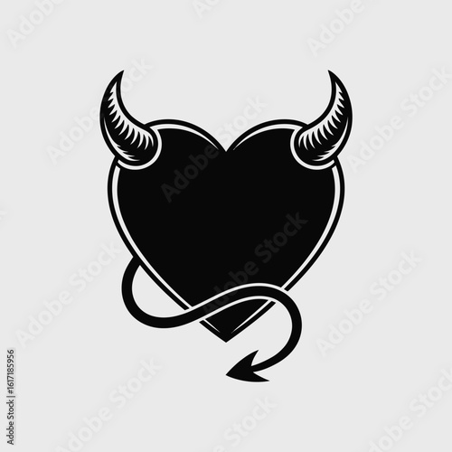 Black devil heart with horns and tail illustration