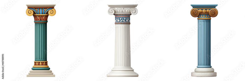 Obraz premium Ancient Greek column with painted detail and decorative capital in three different colors