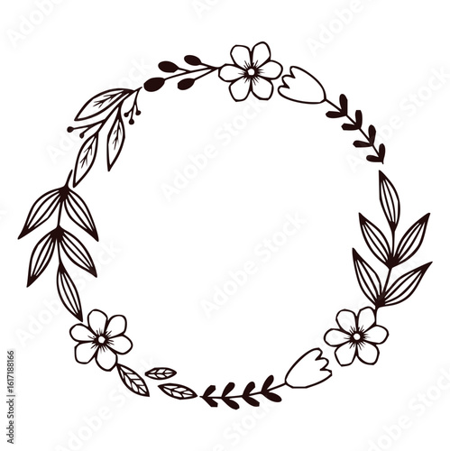 Elegant floral wreath with delicate flowers leaves and berries in a circular arrangement for decoration use