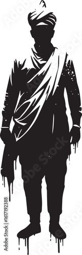 Silhouette of Man in Traditional Attire with Drip Effect against