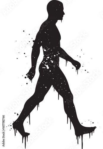 Abstract walking silhouette with drip effect for artistic expres
