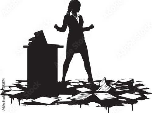 Silhouette of empowered businesswoman overcoming challenges in p