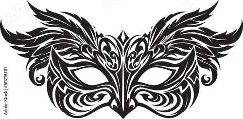 Elegant black and white carnival mask for celebrations and artis