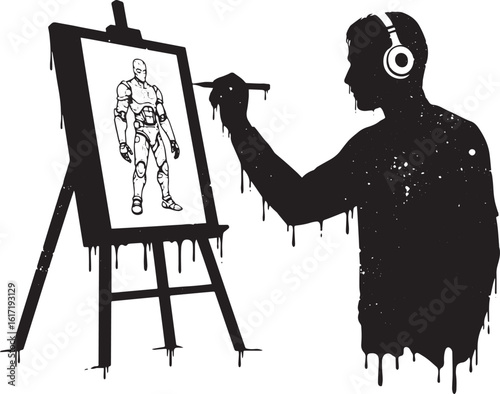 A creative mind designing a futuristic robot, expressing artistr