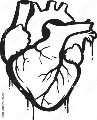 Anatomical Heart with Dripping Ink Style, representing health an