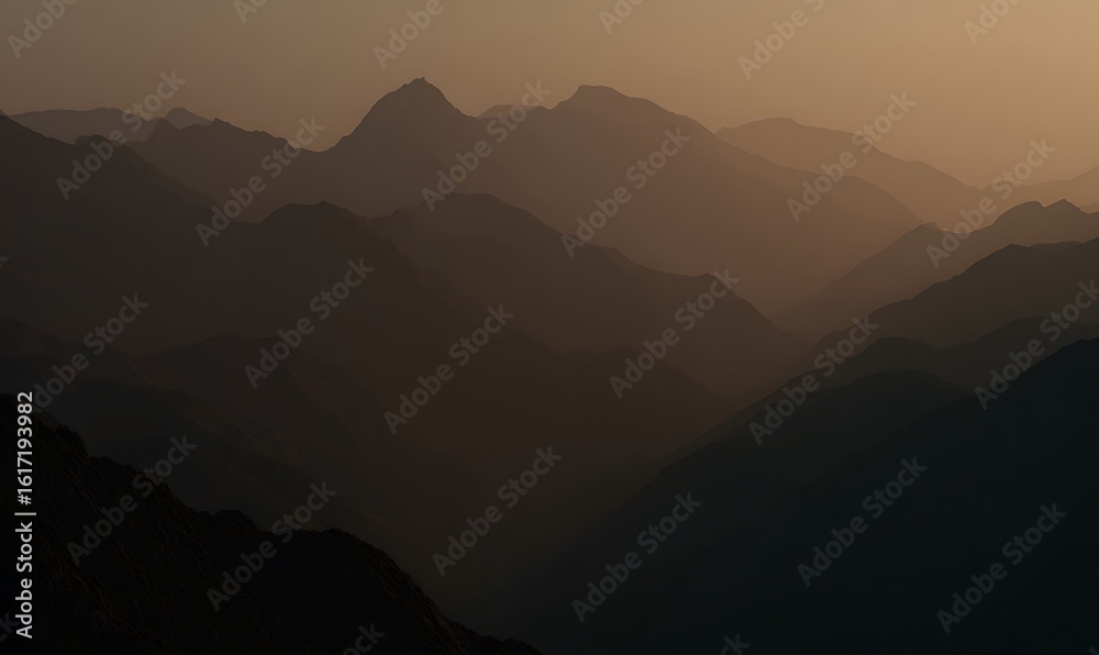Fototapeta premium Misty mountain range at dusk evening