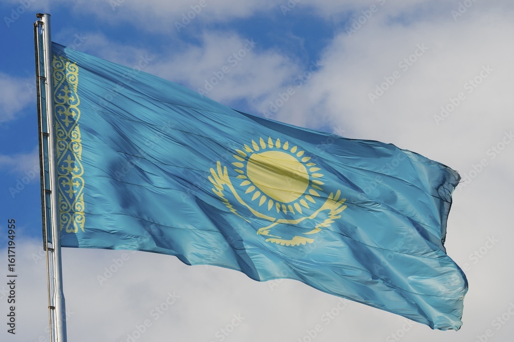 National flag in wind, Independence Park, Shymkent, South Kazakhstan Region, Kazakhstan National flag in wind, Independence Park, Shymkent, South Kazakhstan Region, Kazakhstan