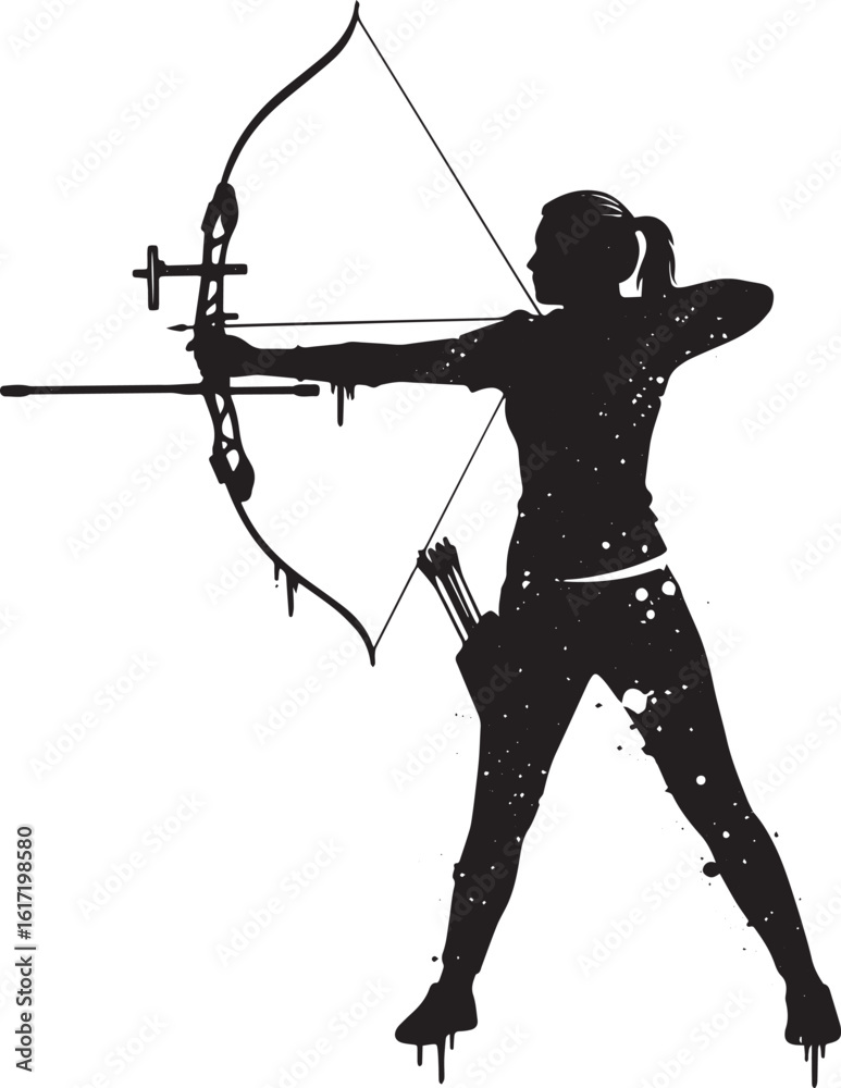 Obraz premium Focused archer silhouette aiming with precision on a white backg