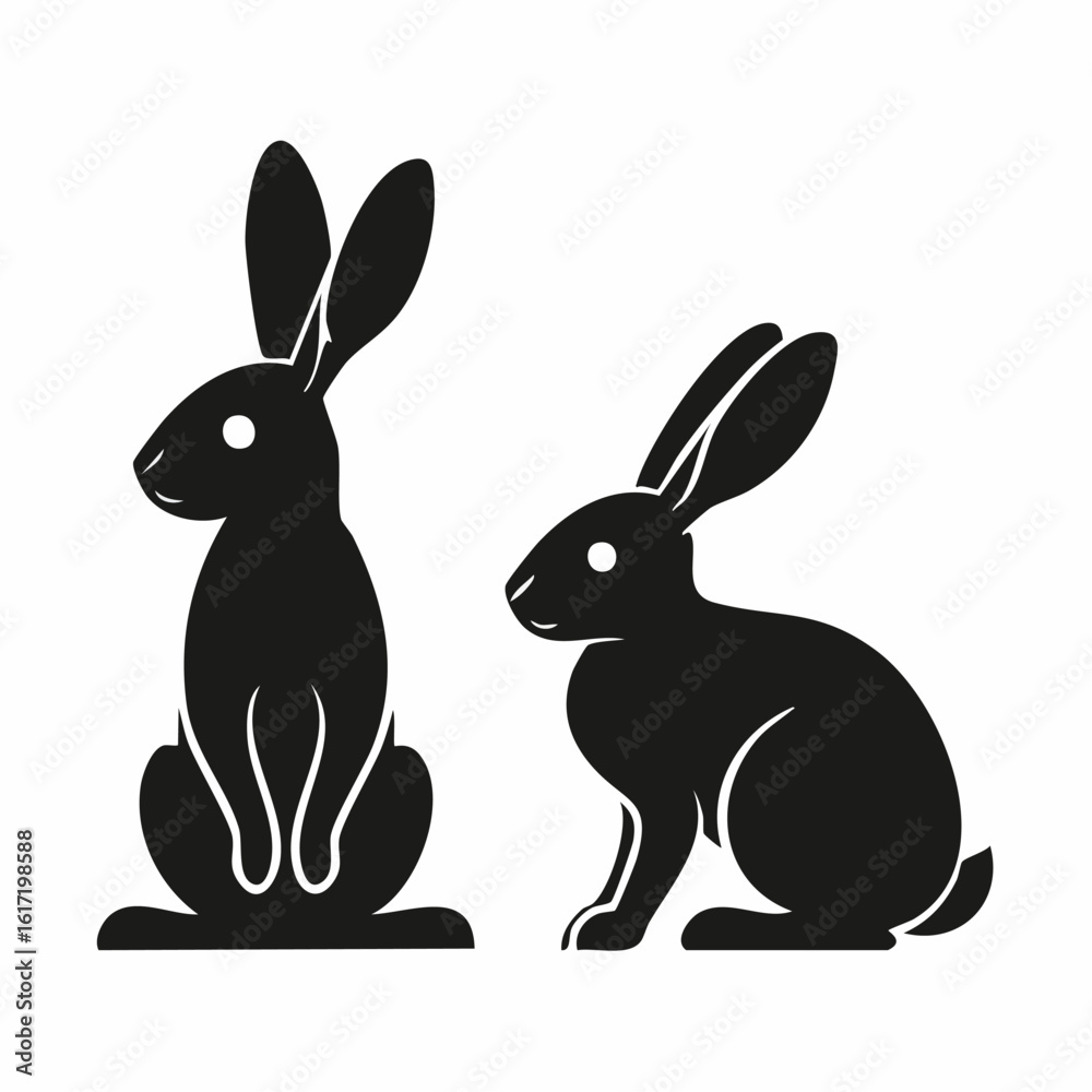Fototapeta premium Two stylized rabbit silhouettes, perfect for Easter designs, spring projects, and playful animal themes