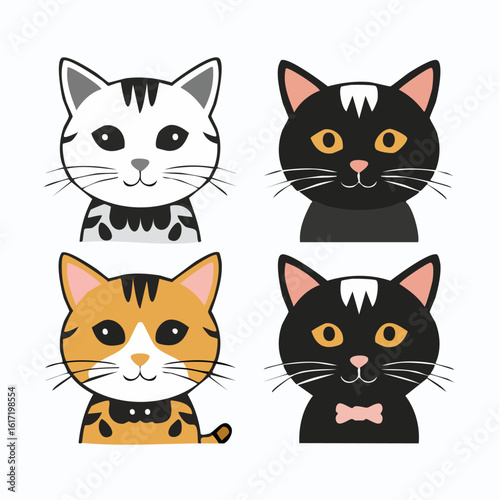 Adorable cartoon cats, charming pet portraits for fun designs, vector illustration, kitten collection