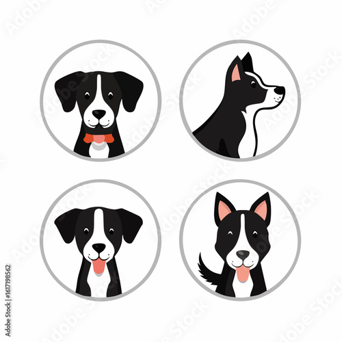 Charming dogs faces in circle frames, perfect for pet lovers, vets, groomers & animal shelters designs