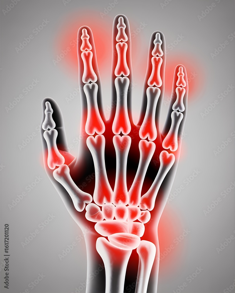 Fototapeta premium Radiographic Illustration of Inflamed Hand and Wrist Skeleton