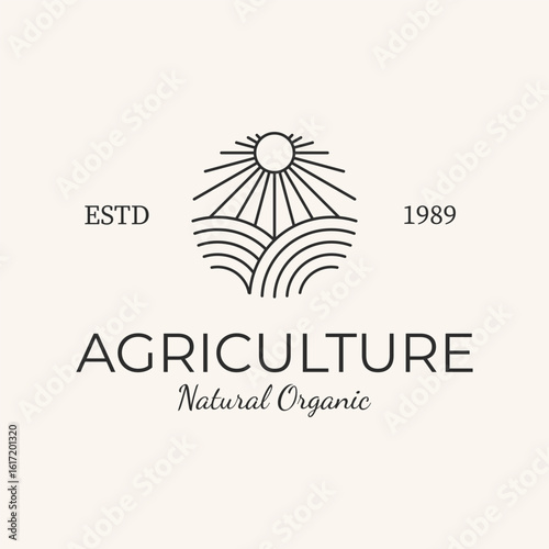 farm house agriculture line art logo vector symbol illustration design.