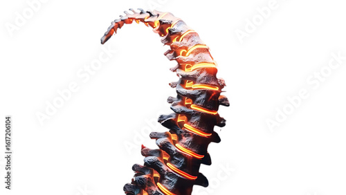Glowing Human Spine: Abstract 3D Render of Spinal Pain, Inflammation, or Injury. Medical Concept.