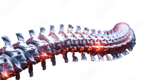 Metallic Human Spine with Red Glow: Pain, Injury, and Medical Condition Concept