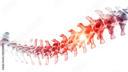 Stylized Human Spine with Glowing Red Pain Point: Digital Illustration for Back Injury, Spinal Health, and Medical Concepts