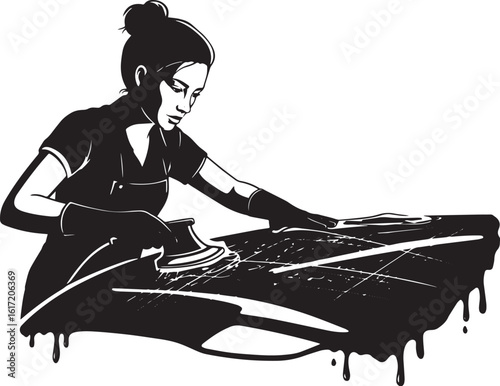 Focused artisan meticulously resurfacing surface with electric s