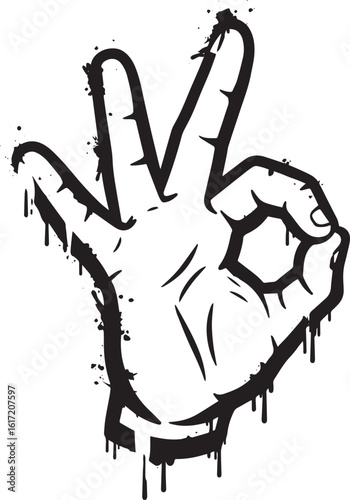 Stylized hand gesture 'okay' symbol with dripping paint effect o