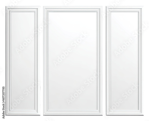 Three-panel white door with decorative molding