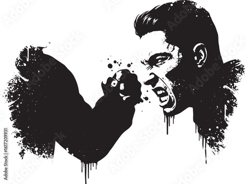 Intense arm wrestling match in black and white, a powerful displ