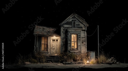 Old abandoned house at night