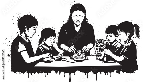 Engaging classroom activity: Teacher instructing students in mas