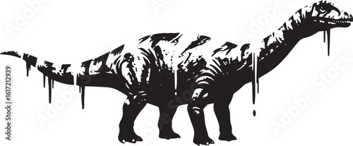 Striking Monochrome Megalosaurus Illustration with Abstract Drip
